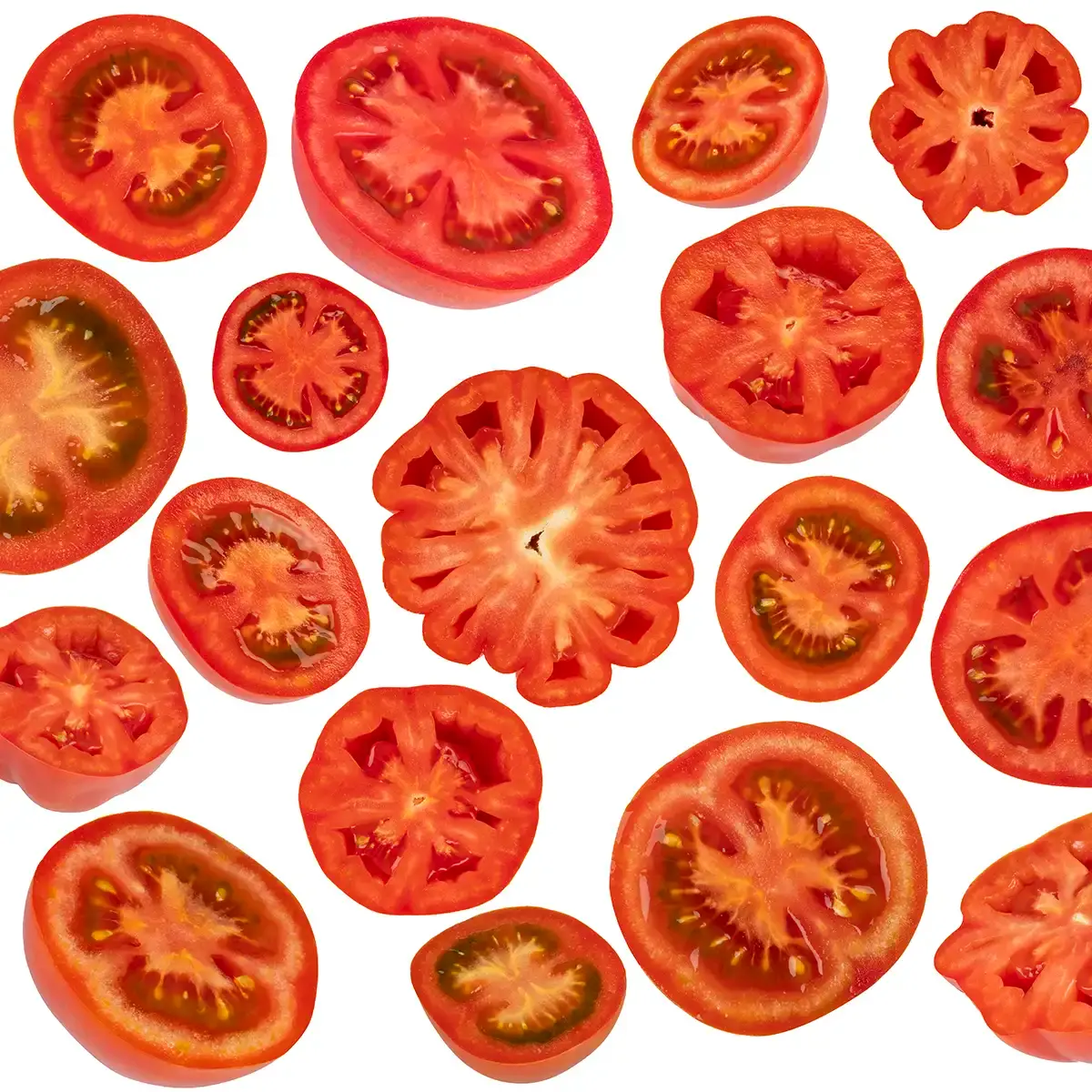 Studioaufnahmen von Tomaten- und Gurkenscheiben für einen Messestand